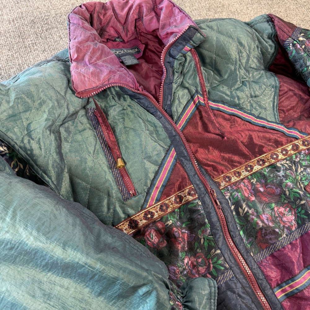 Vintage 90s Rock Creek Patchwork Quilted Floral Nylon Jacket Multicolor Size M